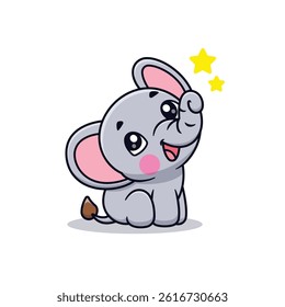 Cute Cartoon Elephant Looking at Stars  Illustration Icon Vector, Animals Nature, Cartoon Style Flat