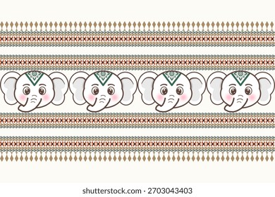 Cute cartoon elephant pattern on white background,vector illustration,Thai elephant pattern,cute elephants and floral pattern background.desi For texture,fabric,clothing,decoration,print,scarf,carpet.