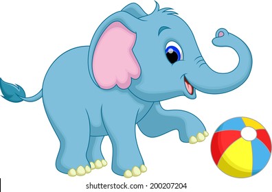 cute cartoon elephant playing ball