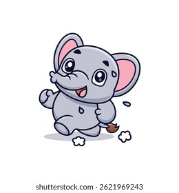 Bonito Elefante de Desenho Animado Executando Ícone de Ilustração Saudável Vetor, Animais Esportes, Estilo de Desenho Animado Plano