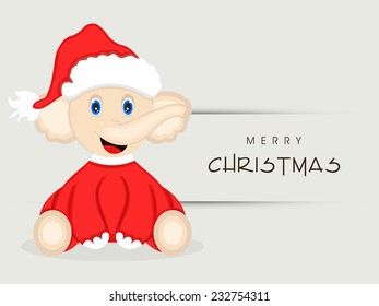 Cute cartoon of a elephant in Santa dress for Merry Christmas celebration. 