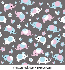 Cute cartoon elephant seamless pattern background with flower and leaf for kids and nursery design vector and illustration