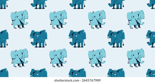 Cute Cartoon Elephant Seamless Pattern Vector Animal Illustration