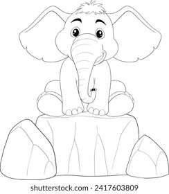 Cute cartoon elephant seated on a stone