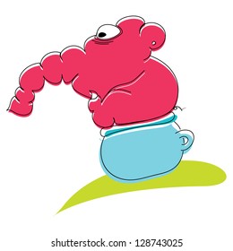 Cute cartoon elephant sitting on the toilet pot