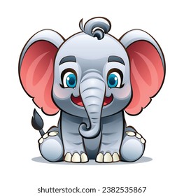Cute cartoon elephant sitting. Vector character illustration