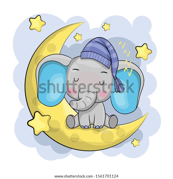 Cute Cartoon Elephant Sleeping On Moon Stock Vector (Royalty Free ...