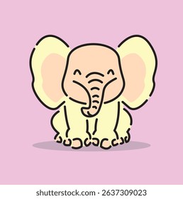 Cute cartoon elephant smiling with eyes closed, drawn in a soft pastel style. Great for safari themes, animal books, or children’s educational content.