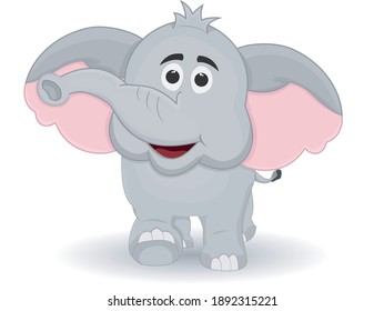 Cute Cartoon Elephant Smilling White Background Isolated