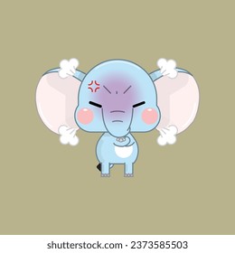 A Cute Cartoon Elephant, Standing with His Arms Crossed. Extremely Angry, and Steaming Smoke from His Head. Vector Illustration.