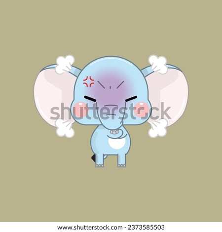 A Cute Cartoon Elephant, Standing with His Arms Crossed. Extremely Angry, and Steaming Smoke from His Head. Vector Illustration.
