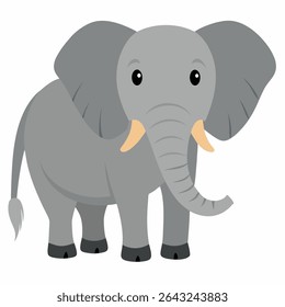 Cute cartoon elephant vector. African elephant with big ears and playful eyes. Perfect for children's books, nursery decor, games, or jungle themed designs. Isolated on white background.