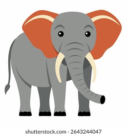 Cute cartoon elephant vector. African elephant with big ears and playful eyes. Perfect for children's books, nursery decor, games, or jungle themed designs. Isolated on white background.