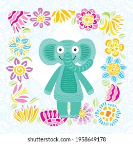 Cute cartoon elephant. Vector illustration