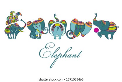 Cute cartoon elephants.  African safari animals vector set