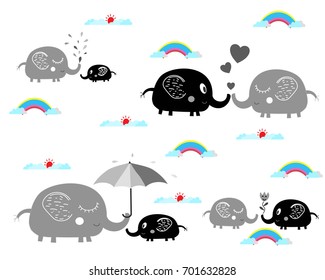 Cute cartoon Elephants use as background. 