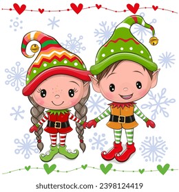 Cute cartoon Elves boy and girl on a white background