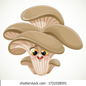 Cute cartoon emoji big oyster mushroom isolated on white background