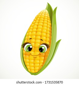 Cute cartoon emoji corn isolated on white background 
