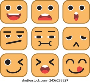 Cute cartoon emoji with square shape.