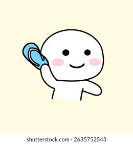 Cute cartoon emoji tossing a sandal. 