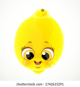 Cute cartoon emoji yellow lemon isolated on white background
