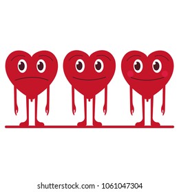 Cute cartoon emoticon hearts set, happy and sad