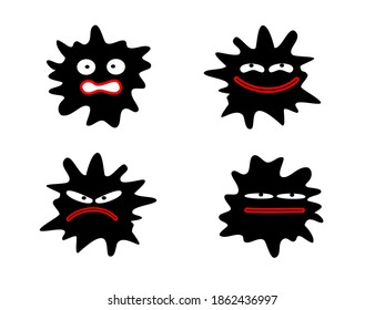 conjunto de emoticonos de dibujos animados lindos de virus, bacterias, polvo o suciedad 