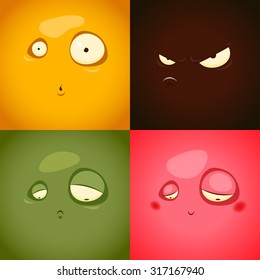 Cute cartoon emotions anger, surprise, sadness, embarrassment - vector illustration