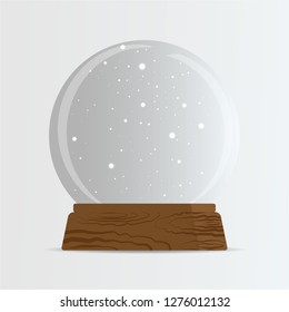 Cute cartoon empty snow globe transparent vector template for anything, cute winter decoration with tinsel fall and snowdrift  cartoon illustration for web and print 