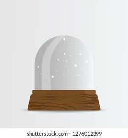 Cute cartoon empty snow globe transparent vector template for anything, cute winter decoration with tinsel fall and snowdrift  cartoon illustration for web and print 