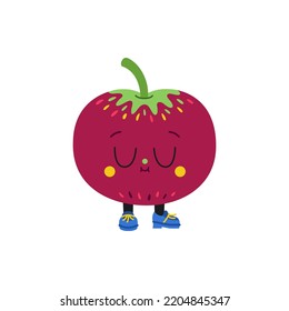 Cute cartoon emu apple illustration on a white background. Funny colorful character.