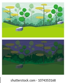 Cute cartoon endless landscape with separated layers, 
scenery during the day and night illustration for game background