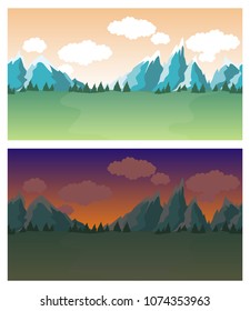 Cute cartoon endless landscape with separated layers, 
scenery during the day and night illustration for game background