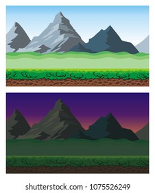 Cute cartoon endless landscape with separated layers, 
scenery during the day and night illustration for game background