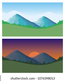 Cute cartoon endless landscape with separated layers, 
scenery during the day and night illustration for game background
