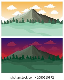 Cute cartoon endless landscape with separated layers, 
scenery during the day and night illustration for game background