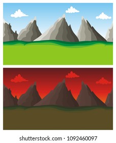 Cute cartoon endless landscape with separated layers, 
scenery during the day and night illustration for game background