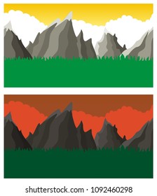 Cute cartoon endless landscape with separated layers, 
scenery during the day and night illustration for game background