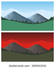 Cute cartoon endless landscape with separated layers, 
scenery during the day and night illustration for game background