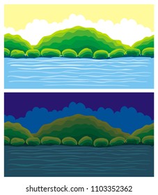 Cute cartoon endless landscape with separated layers, 
scenery during the day and night illustration for game background