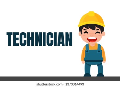Cute Cartoon Engineer Technician and Building Construction Worker