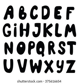 Cute cartoon english alphabet isolated on white background.