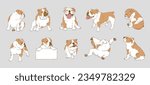 Cute Cartoon English Bulldog or British Bulldog set