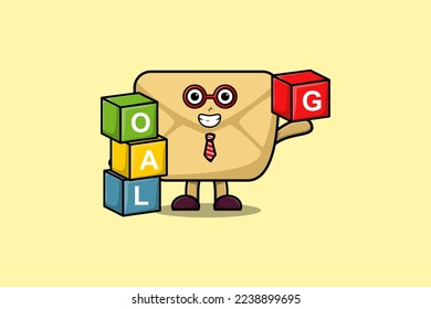 Cute cartoon Envelope businessman stacking goal box in flat modern style design