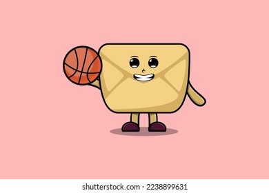 Cute cartoon Envelope character playing basketball in flat modern style design illustration
