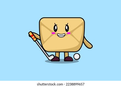 Cute cartoon Envelope character playing golf in concept flat cartoon style illustration
