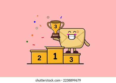 Cute cartoon Envelope character as the third winner with happy expression in modern illustration
