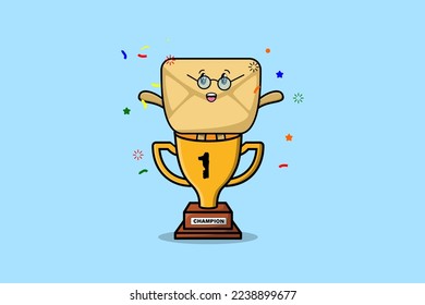 Cute cartoon Envelope character in trophy in concept flat cartoon style in modern illustration