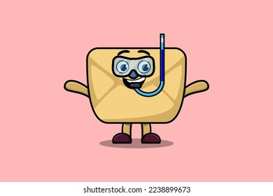Cute cartoon Envelope diver with swimming glass in flat modern style design